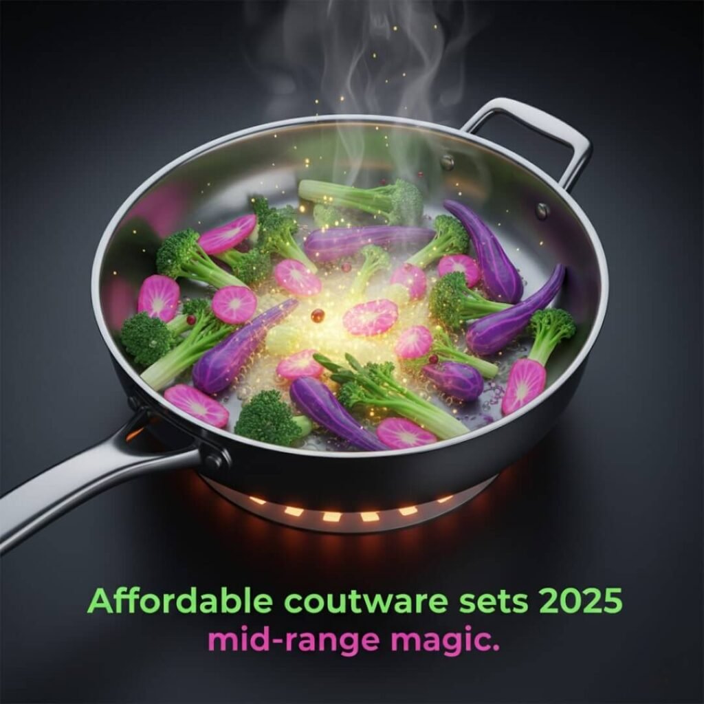Vibrant neon vegetables sizzle in a tri-ply pan.