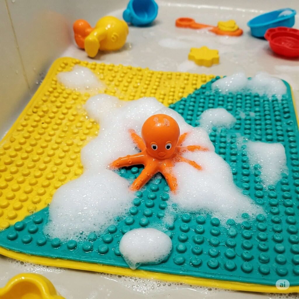 Soapy bath mat with octopus toy