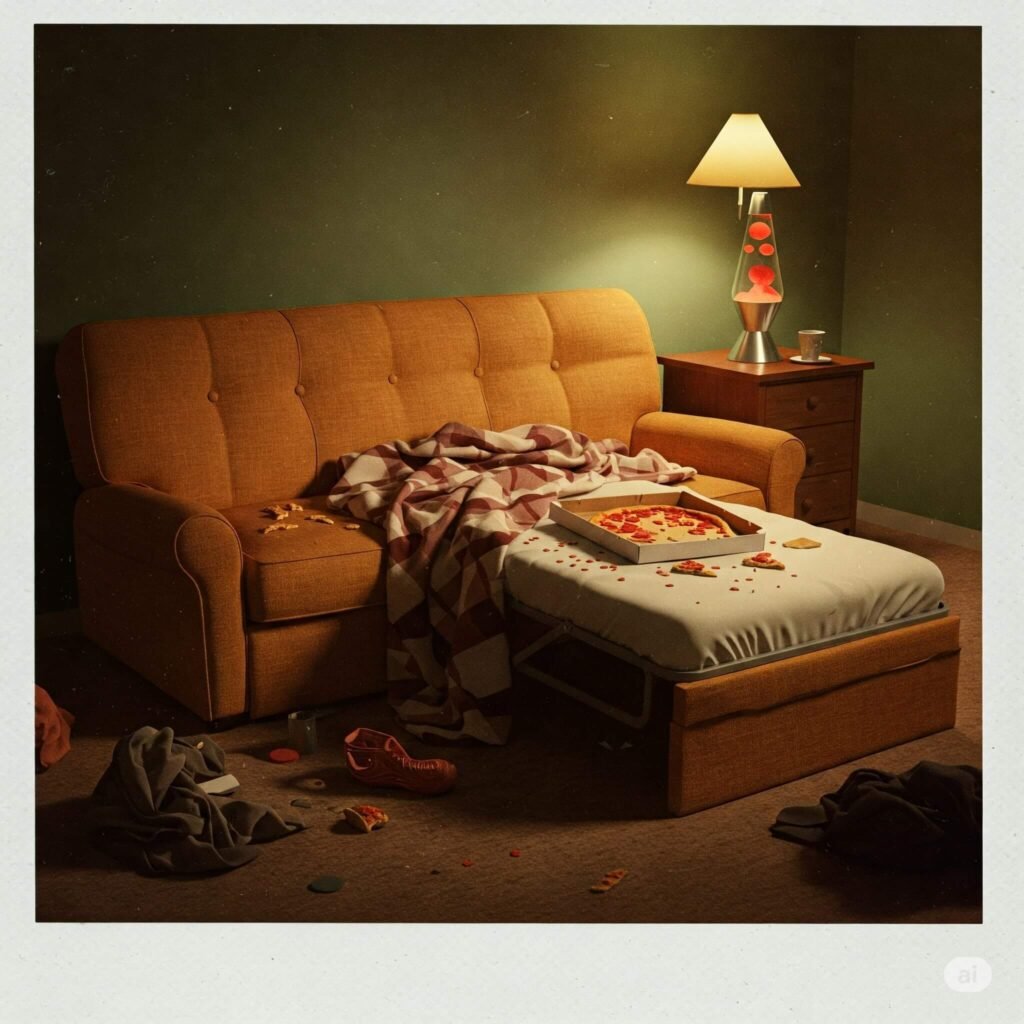 Stuck Sofa Bed Pizza Mess
