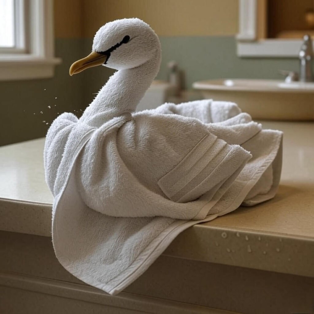 Swan? Nah, this towel’s a hot mess bird.
